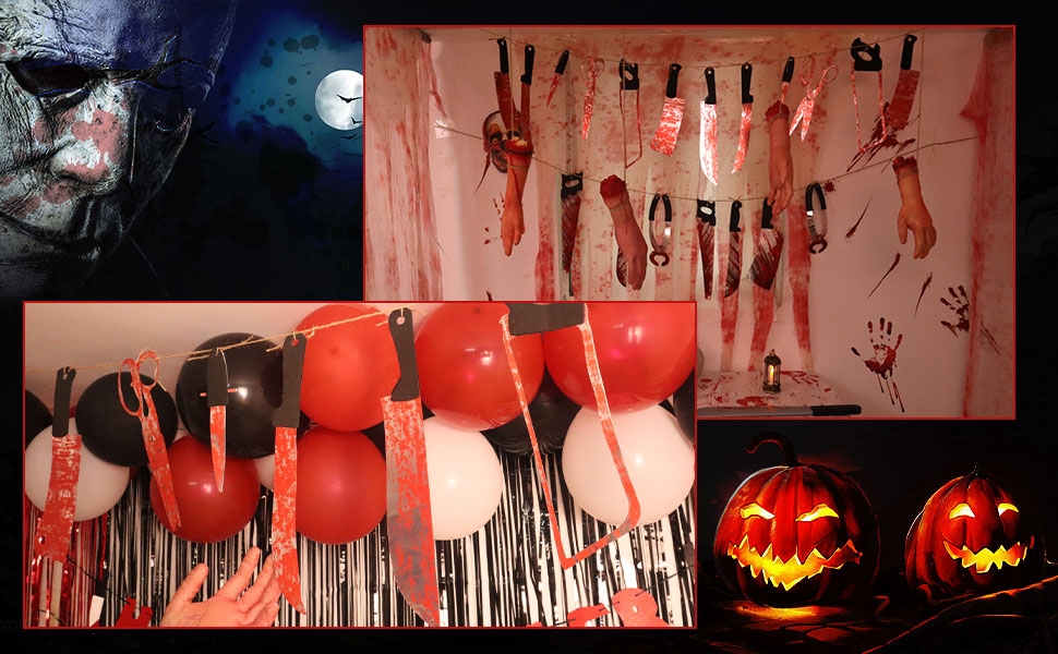 Halloween Decorations Fake Blood Weapons, Halloween Decor Bloody Garland Banner for Haunted House Halloween Horror Party Decor