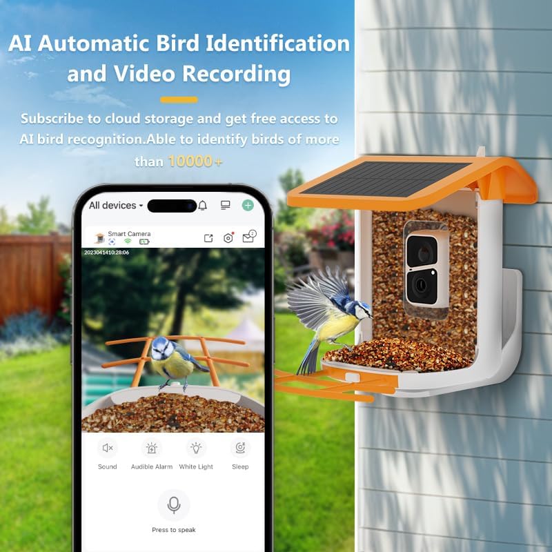 Smart Bird Feeder with Camera + Solar Panel, Auto Capture & Identify 10000+ Bird Species, Bird Videos for Birdwatching, Ideal Gift for Bird Lover