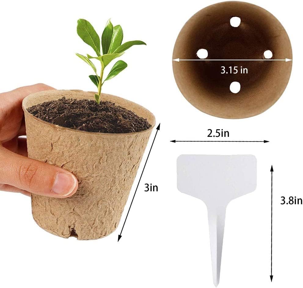 UNIPRIMEBBQ Peat Pot Biodegradable Planter Pots 70 Pack, 3.15 Inch Seedling Pots Seed Starter Pots with Drainage Holes, Starter Pots for Planting with 20 Pcs Plant Labels (70, 3.15Inch)