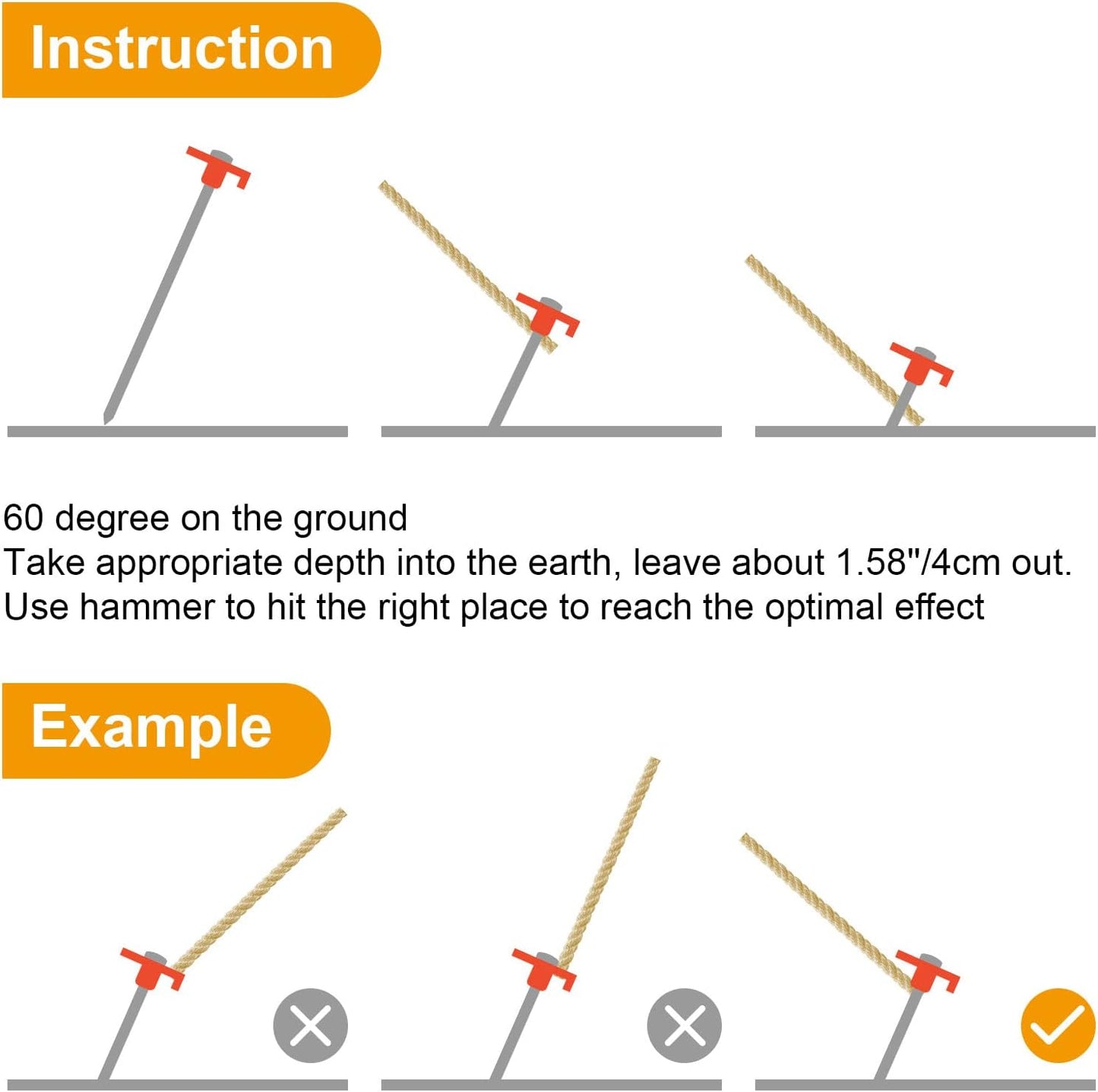 Tent Stakes Heavy Duty Tent Nail Camping Stakes,Tent pegs for Pop Up Canopy, Ground, Garden, 10" Galvanized Steel Stakes 8pc-Pack (Orange)