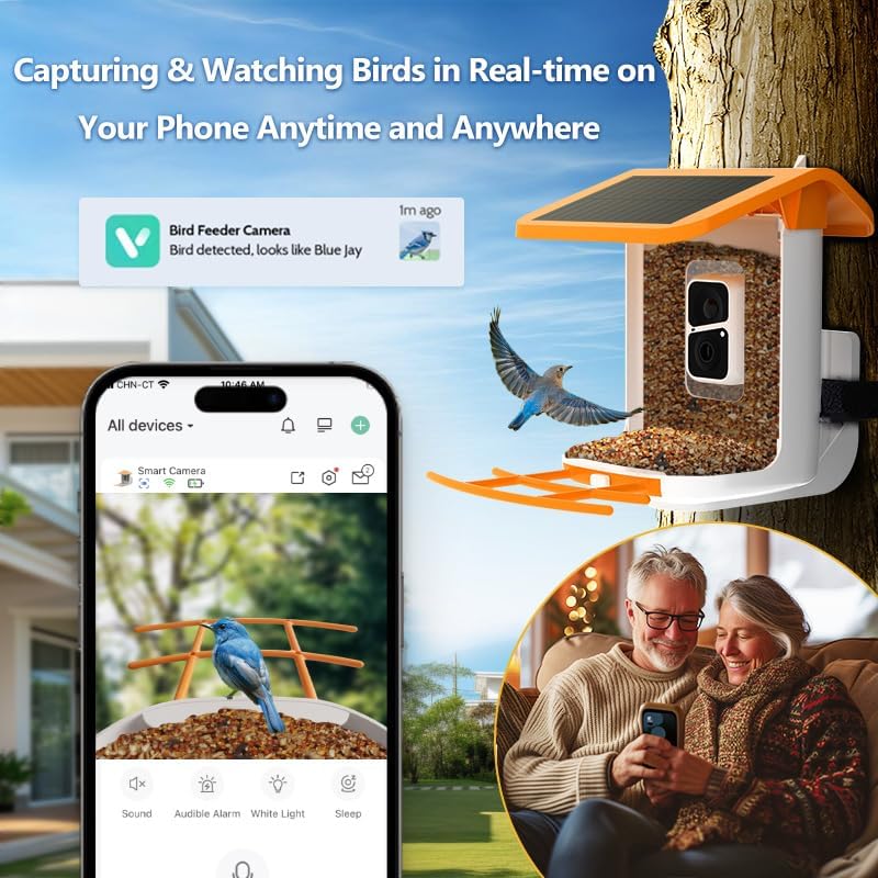 Smart Bird Feeder with Camera + Solar Panel, Auto Capture & Identify 10000+ Bird Species, Bird Videos for Birdwatching, Ideal Gift for Bird Lover