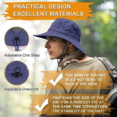 Fishing hat Wide Brim Sun Protection Hat with Breathable Safari hat and Fisherman hat Hiking Hats Boonie Hats for Man