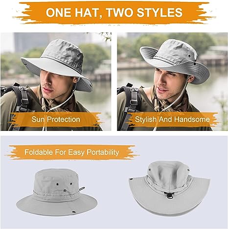 Fishing hat Wide Brim Sun Protection Hat with Breathable Safari hat and Fisherman hat Hiking Hats Boonie Hats for Man