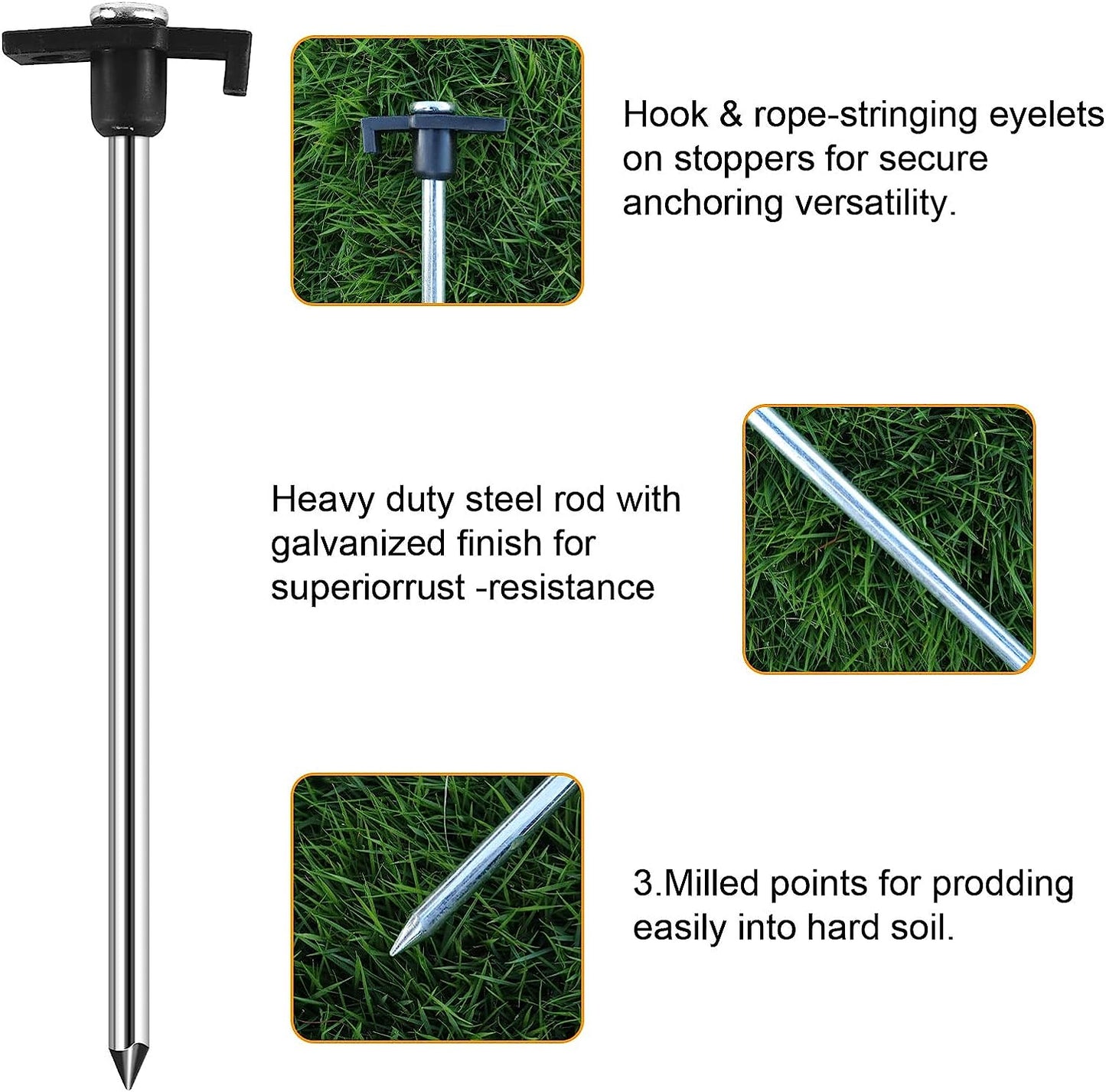 Tent Stakes Heavy Duty Tent Nail Camping Stakes,Tent Pegs for Pop Up Canopy, Ground, Garden, 10" Galvanized Steel Stakes 8pc-Pack (Black)