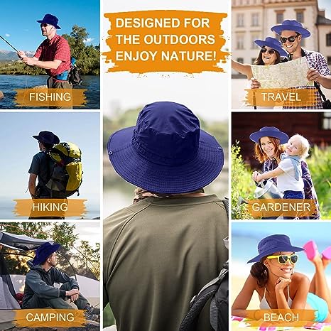 Fishing hat Wide Brim Sun Protection Hat with Breathable Safari hat and Fisherman hat Hiking Hats Boonie Hats for Man