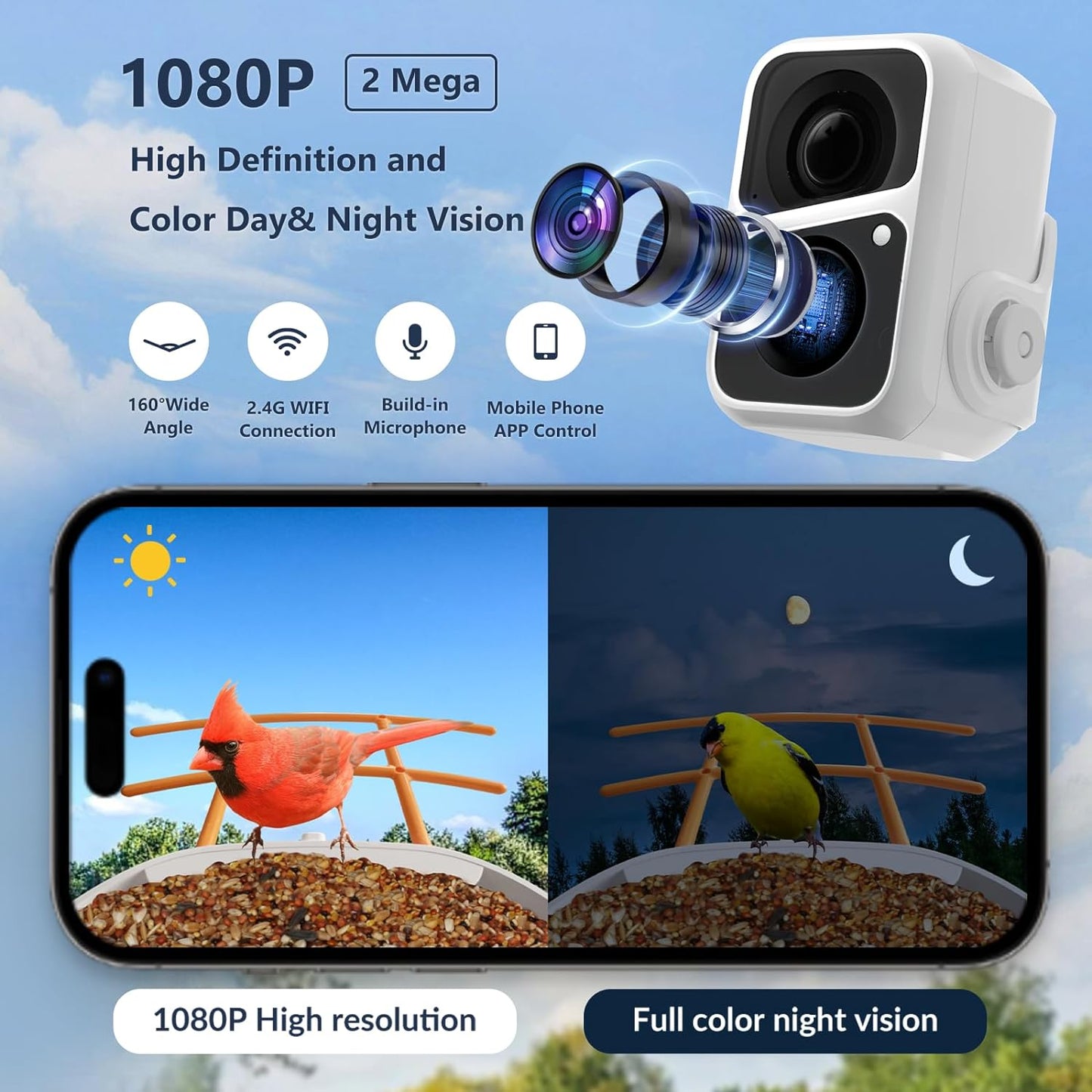 Smart Bird Feeder with Camera + Solar Panel, Auto Capture & Identify 10000+ Bird Species, Bird Videos for Birdwatching, Ideal Gift for Bird Lover