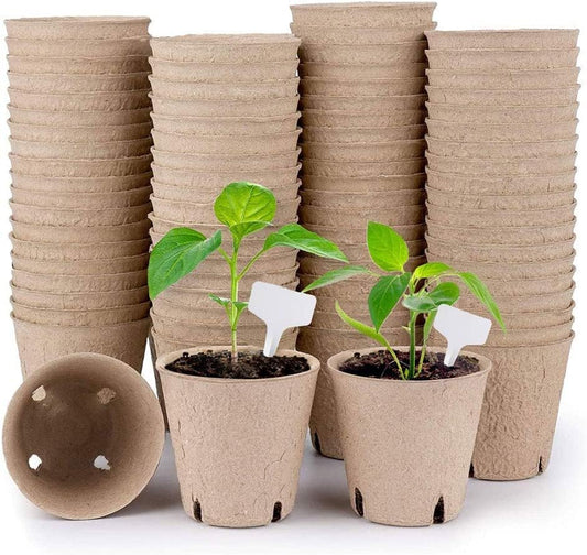 UNIPRIMEBBQ Peat Pot Biodegradable Planter Pots 70 Pack, 3.15 Inch Seedling Pots Seed Starter Pots with Drainage Holes, Starter Pots for Planting with 20 Pcs Plant Labels (70, 3.15Inch)