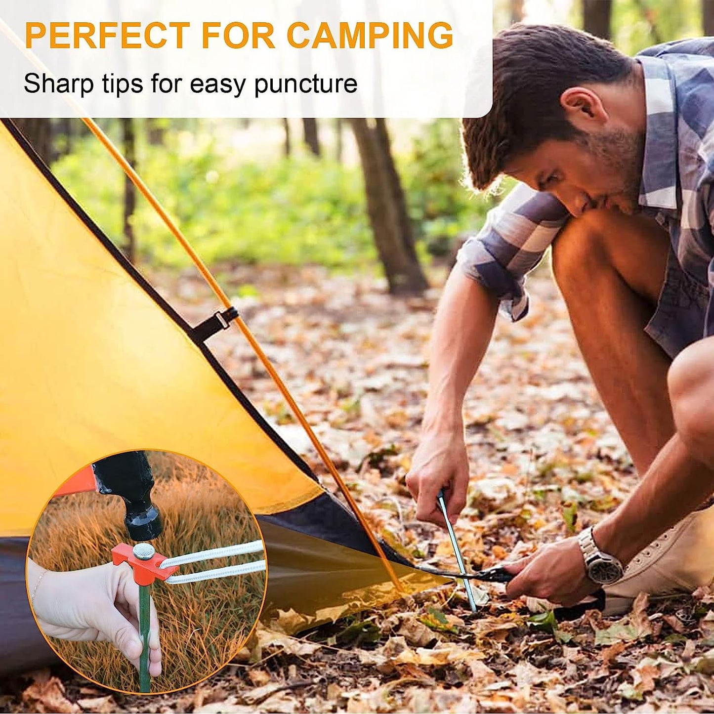 Tent Stakes Heavy Duty Tent Nail Camping Stakes,Tent pegs for Pop Up Canopy, Ground, Garden, 10" Galvanized Steel Stakes 8pc-Pack (Orange)