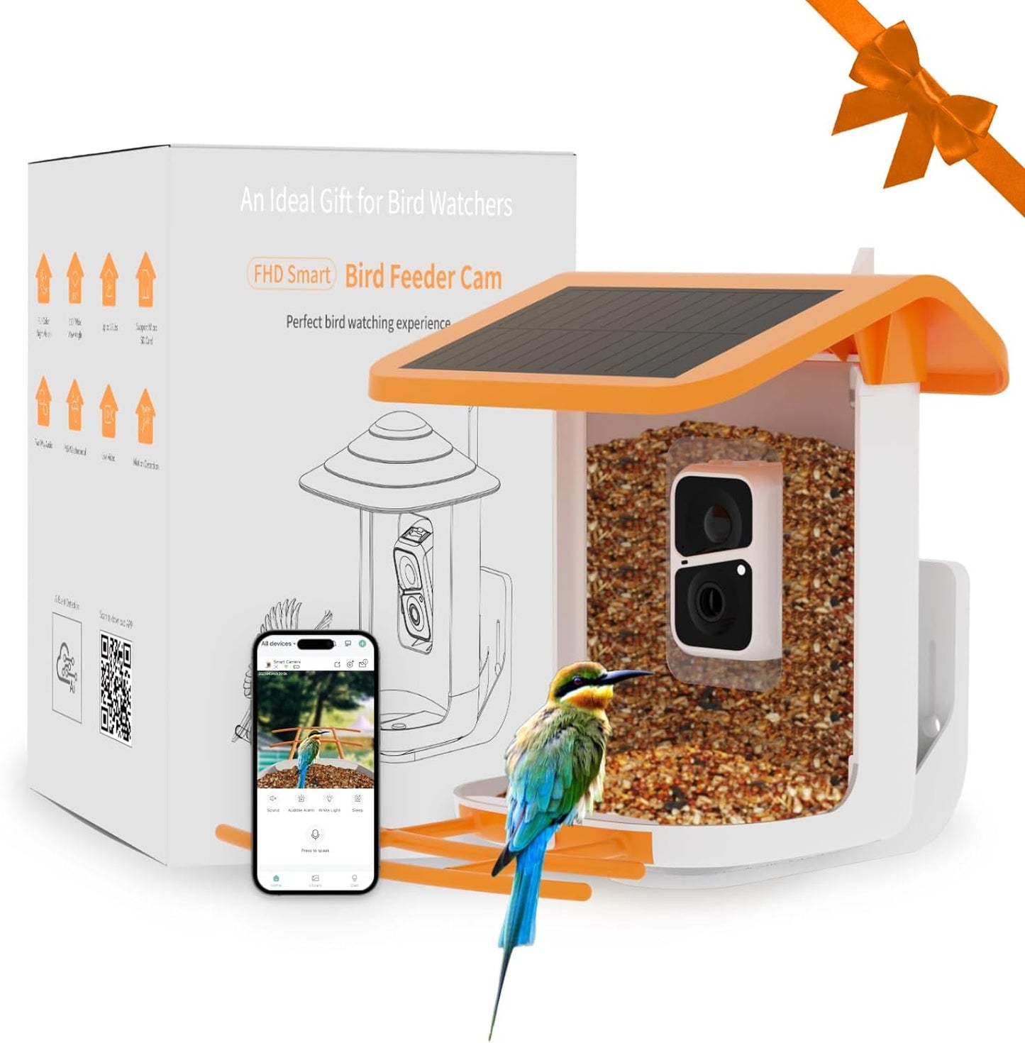 Smart Bird Feeder with Camera + Solar Panel, Auto Capture & Identify 10000+ Bird Species, Bird Videos for Birdwatching, Ideal Gift for Bird Lover