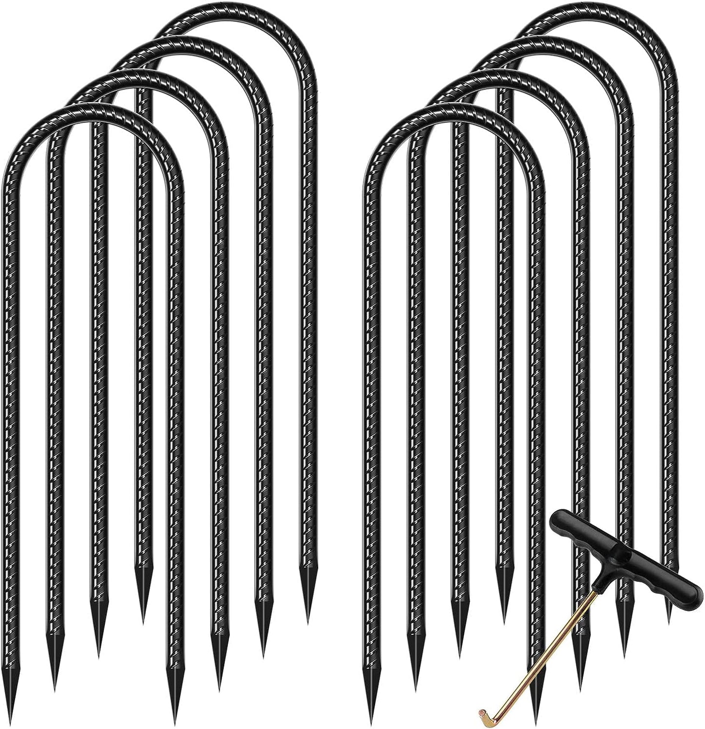 Trampoline Stakes U Shaped Anchors Heavy Duty Metal - Long Trampolines Ground Wind Stakes for Soccer Goals, Camping Tents, Garden Decoration (Black-8 Pack)