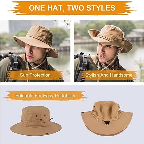 Fishing hat Wide Brim Sun Protection Hat with Breathable Safari hat and Fisherman hat Hiking Hats Boonie Hats for Man