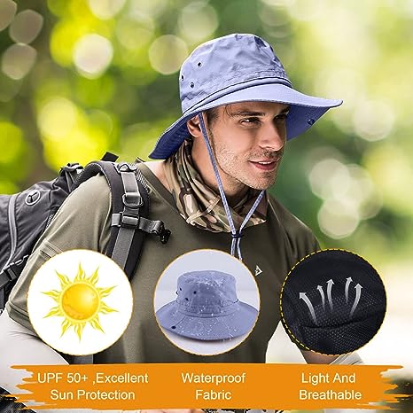 Fishing hat Wide Brim Sun Protection Hat with Breathable Safari hat and Fisherman hat Hiking Hats Boonie Hats for Man