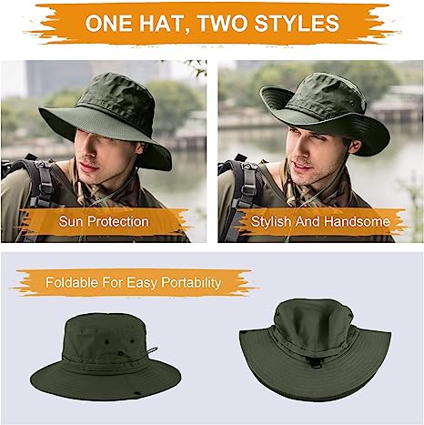 Fishing hat Wide Brim Sun Protection Hat with Breathable Safari hat and Fisherman hat Hiking Hats Boonie Hats for Man