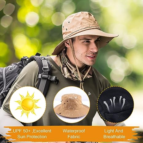 Fishing hat Wide Brim Sun Protection Hat with Breathable Safari hat and Fisherman hat Hiking Hats Boonie Hats for Man