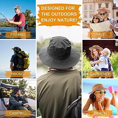 Fishing hat Wide Brim Sun Protection Hat with Breathable Safari hat and Fisherman hat Hiking Hats Boonie Hats for Man