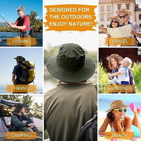 Fishing hat Wide Brim Sun Protection Hat with Breathable Safari hat and Fisherman hat Hiking Hats Boonie Hats for Man