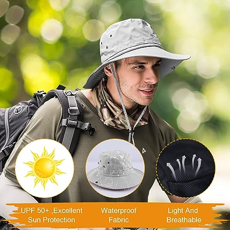 Fishing hat Wide Brim Sun Protection Hat with Breathable Safari hat and Fisherman hat Hiking Hats Boonie Hats for Man