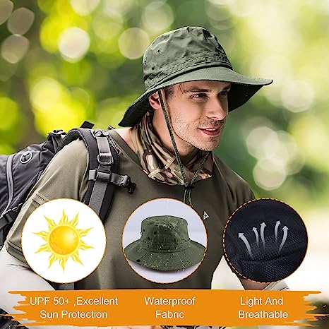 Fishing hat Wide Brim Sun Protection Hat with Breathable Safari hat and Fisherman hat Hiking Hats Boonie Hats for Man