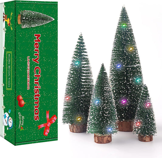 UNIPRIMEBBQ Mini Christmas Tree, Small Pine Tree with Wooden Bases for Xmas Holiday Party Home Tabletop Tree Decor (GrassGreen with Light)