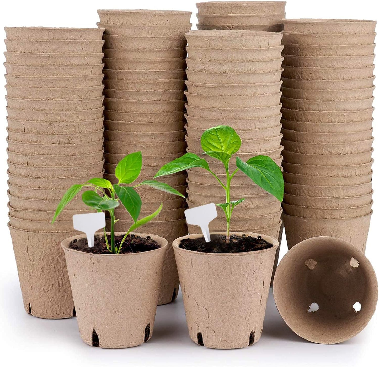 UNIPRIMEBBQ Peat Pots for Seedlings 100 Packs, Seed Starter Pots 3.15 Inch Biodegradable Nursery Pots, Seedling Tray Kits with 20 Pcs White Plant Labels for Plant Seedling Saplings