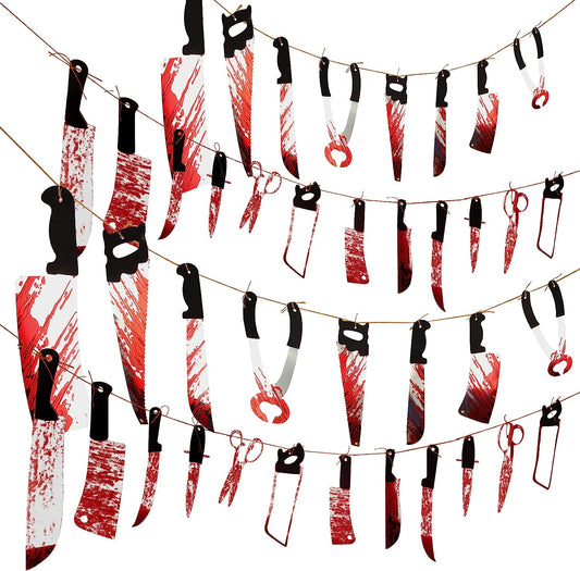 Halloween Decorations Fake Blood Weapons, Halloween Decor Bloody Garland Banner for Haunted House Halloween Horror Party Decor