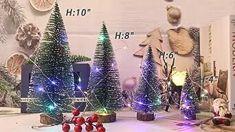 UNIPRIMEBBQ Mini Christmas Tree, Small Pine Tree with Wooden Bases for Xmas Holiday Party Home Tabletop Tree Decor (GrassGreen with Light)