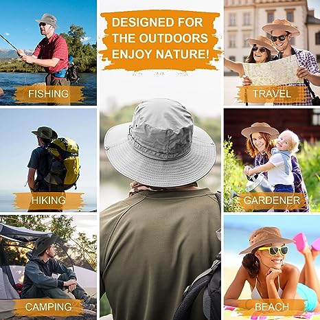 Fishing hat Wide Brim Sun Protection Hat with Breathable Safari hat and Fisherman hat Hiking Hats Boonie Hats for Man