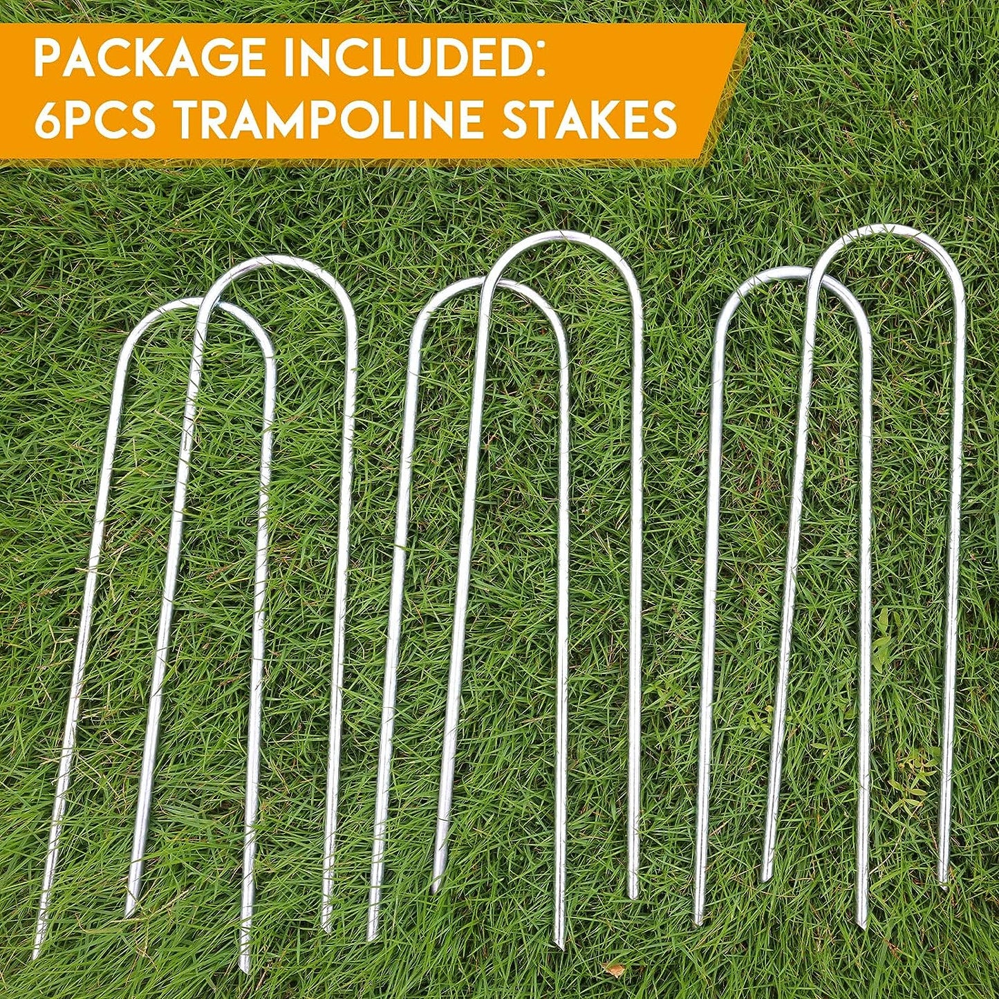 Trampoline Stakes U Shaped Anchors Heavy Duty Metal 12'' - Long Trampolines Ground Wind Stakes for Soccer Goals, Camping Tents, Garden Decoration (6pcs)