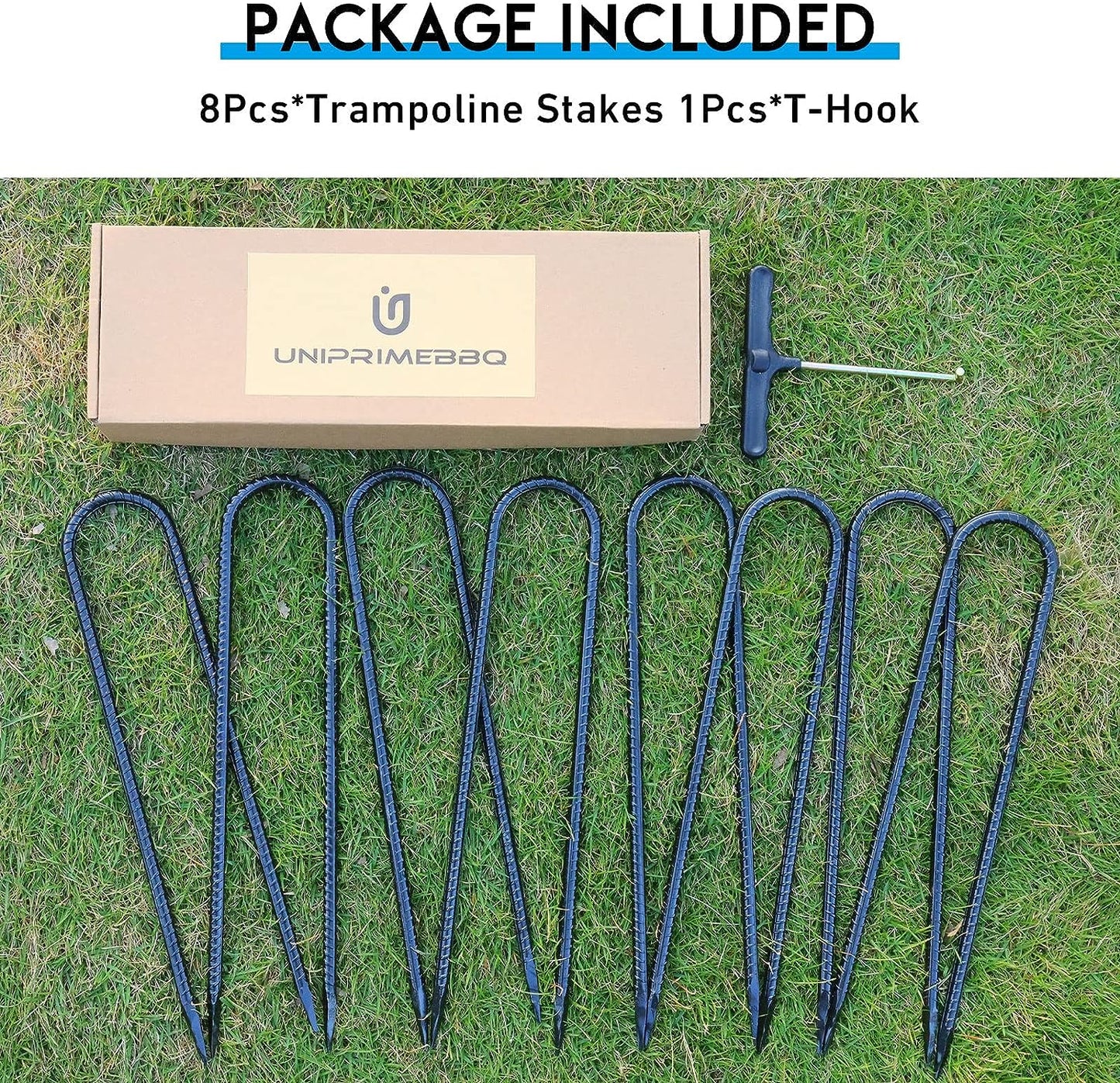 Trampoline Stakes U Shaped Anchors Heavy Duty Metal - Long Trampolines Ground Wind Stakes for Soccer Goals, Camping Tents, Garden Decoration (Black-8 Pack)