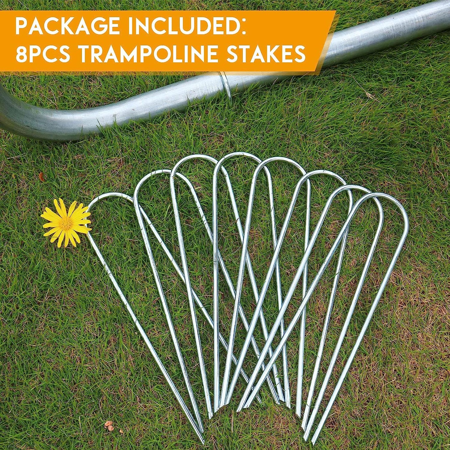 Trampoline Stakes U Shaped Anchors Heavy Duty Metal - 12‘’ Long Trampolines Ground Wind Stakes for Soccer Goals, Camping Tents, Garden Decoration (8pcs)