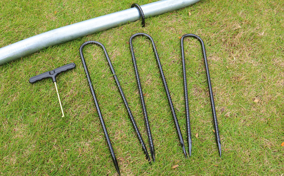 Trampoline Stakes U Shaped Anchors Heavy Duty Metal - Long Trampolines Ground Wind Stakes for Soccer Goals, Camping Tents, Garden Decoration (Black-8 Pack)