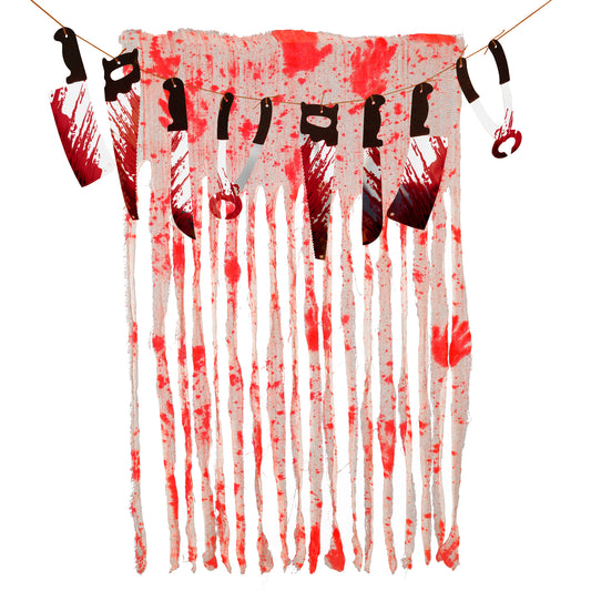 Halloween Decorations Decor Indoor Halloween Blood Weapon Banner Garland Banner Door Curtain for Halloween Party Decorations Halloween Bathroom Decor (white banner with 1 Door Curtain)