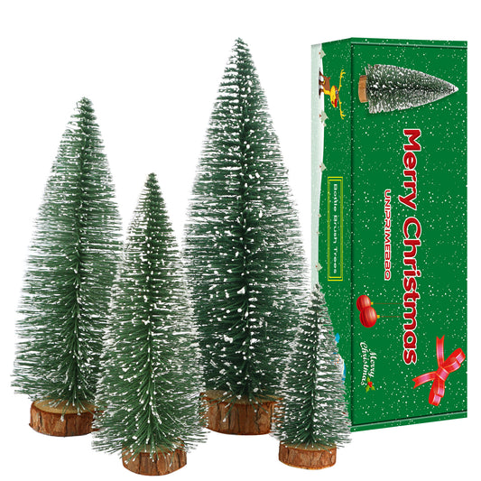 Mini Christmas Tree, Small Pine Tree with Wooden Bases for Xmas Holiday Party Home Tabletop Tree Decor (4pcs)