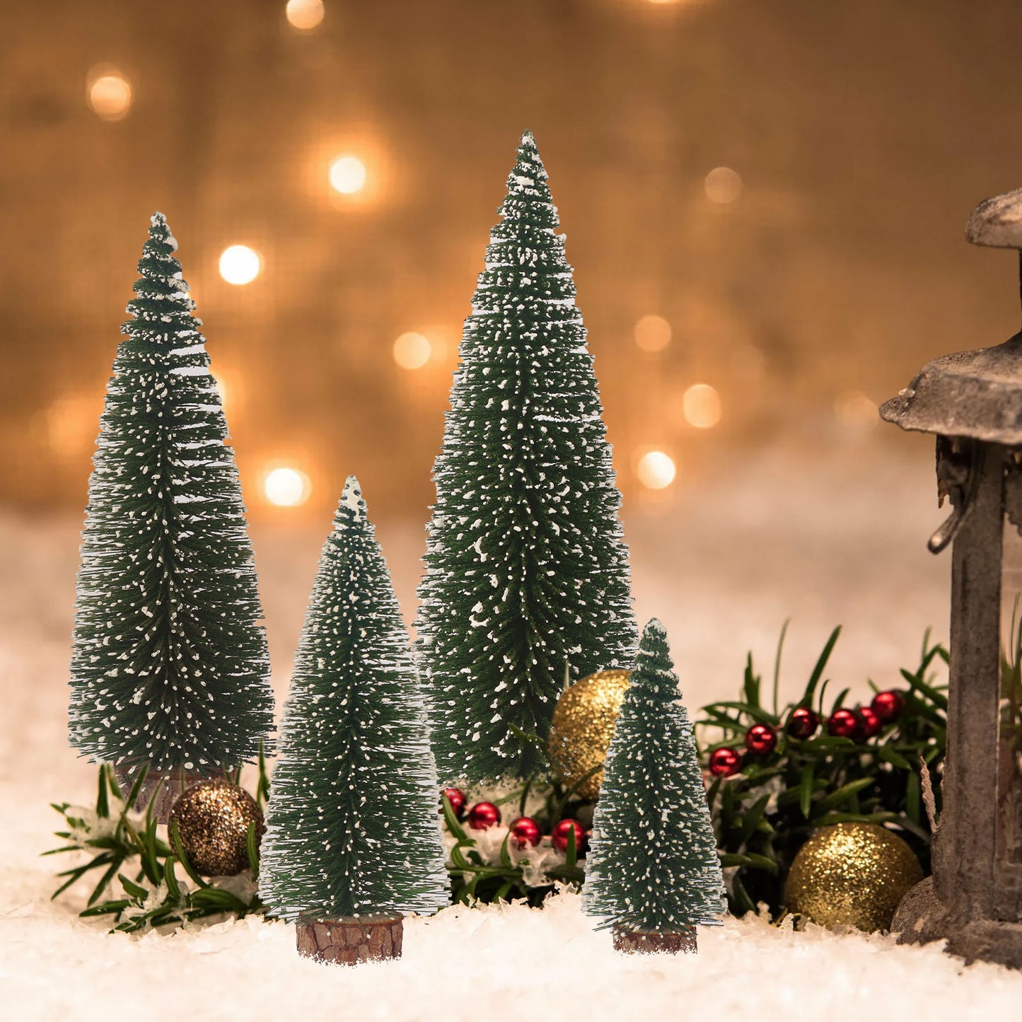 Mini Christmas Tree, Small Pine Tree with Wooden Bases for Xmas Holiday Party Home Tabletop Tree Decor (4pcs)