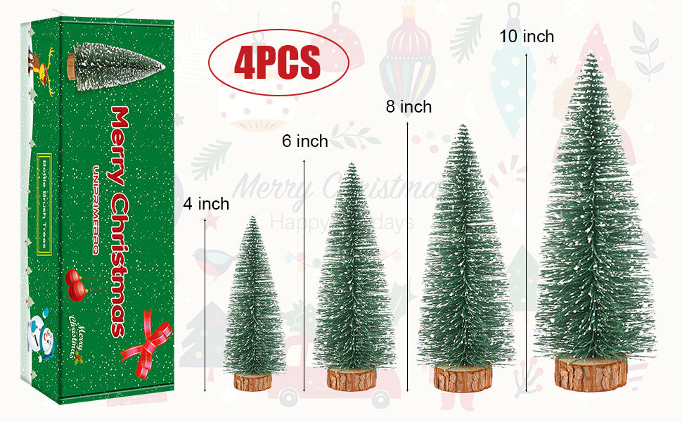 Mini Christmas Tree, Small Pine Tree with Wooden Bases for Xmas Holiday Party Home Tabletop Tree Decor (4pcs)