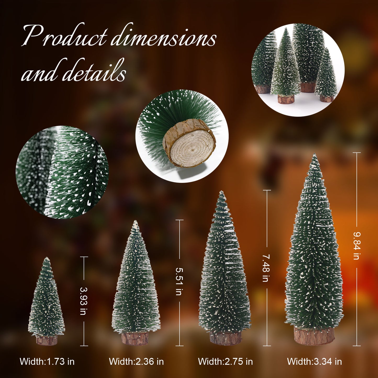 Mini Christmas Tree, Small Pine Tree with Wooden Bases for Xmas Holiday Party Home Tabletop Tree Decor (4pcs)