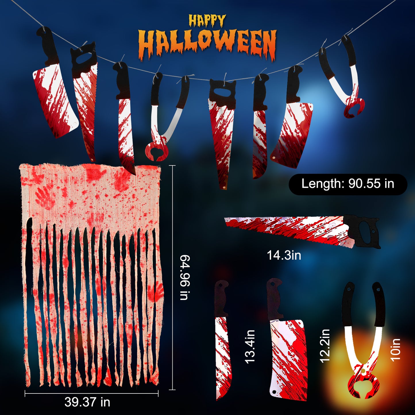 Halloween Decorations Decor Indoor Halloween Blood Weapon Banner Garland Banner Door Curtain for Halloween Party Decorations Halloween Bathroom Decor (white banner with 1 Door Curtain)