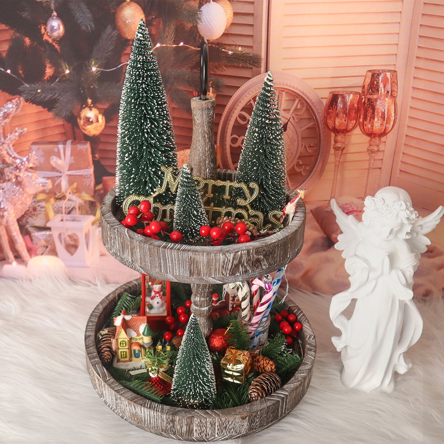 Mini Christmas Tree, Small Pine Tree with Wooden Bases for Xmas Holiday Party Home Tabletop Tree Decor (4pcs)