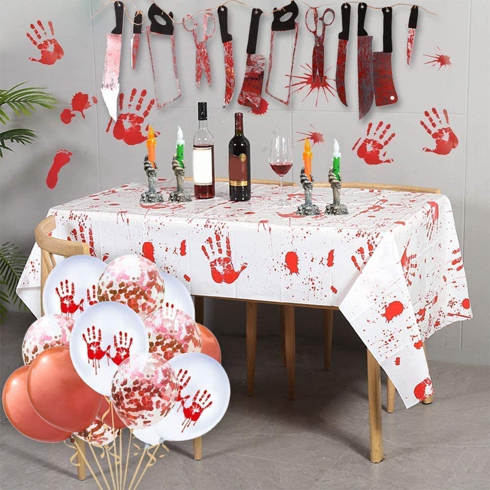 Halloween Decorations Fake Blood Weapons, Halloween Decor Bloody Garland Banner for Haunted House Halloween Horror Party Decor