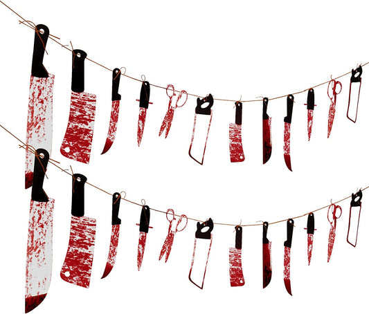 Halloween Decorations Fake Blood Weapons, Halloween Decor Bloody Garland Banner for Haunted House Halloween Horror Party Decor