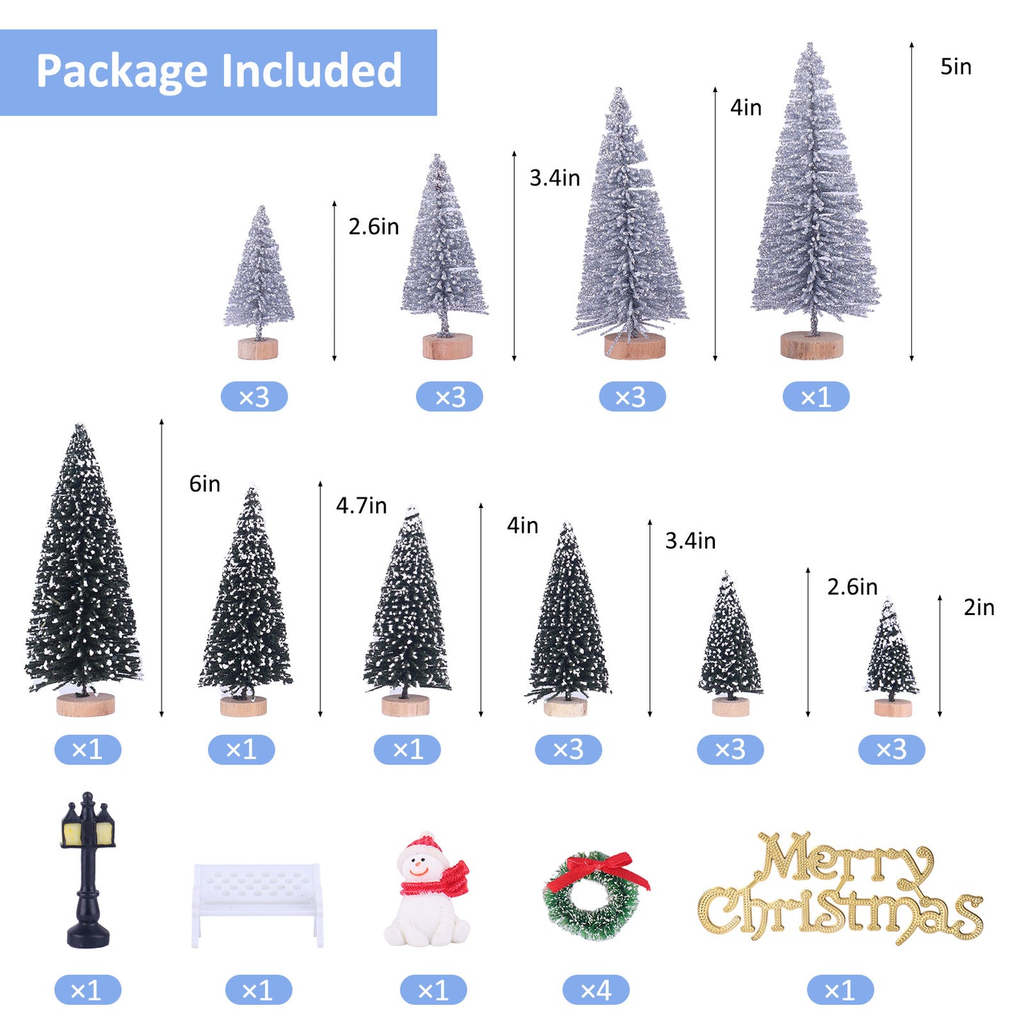 UNIPRIMEBBQ Mini Miniature Christmas Pine Tree Bottle Brush Trees Wooden Bases Tree for Your Village Desktop Xmas Holiday Party