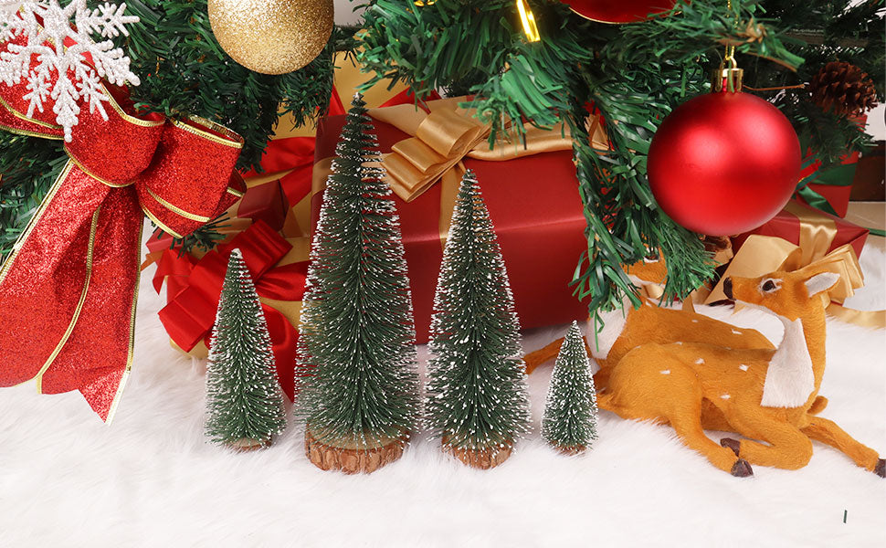 Mini Christmas Tree, Small Pine Tree with Wooden Bases for Xmas Holiday Party Home Tabletop Tree Decor (4pcs)